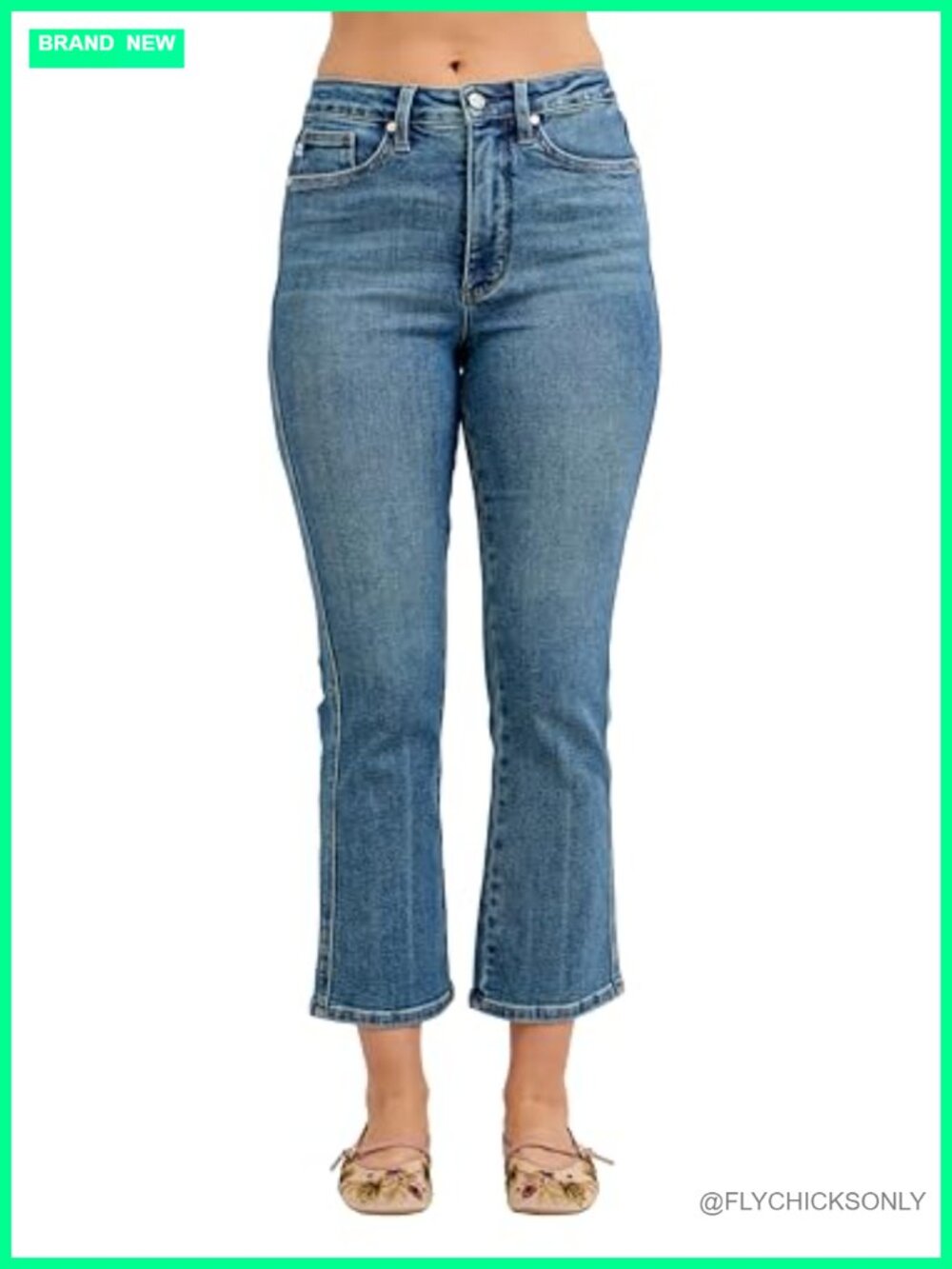 High Waisted Tummy Control Kick Flare Jeans Cotton Blend Fitted Flared